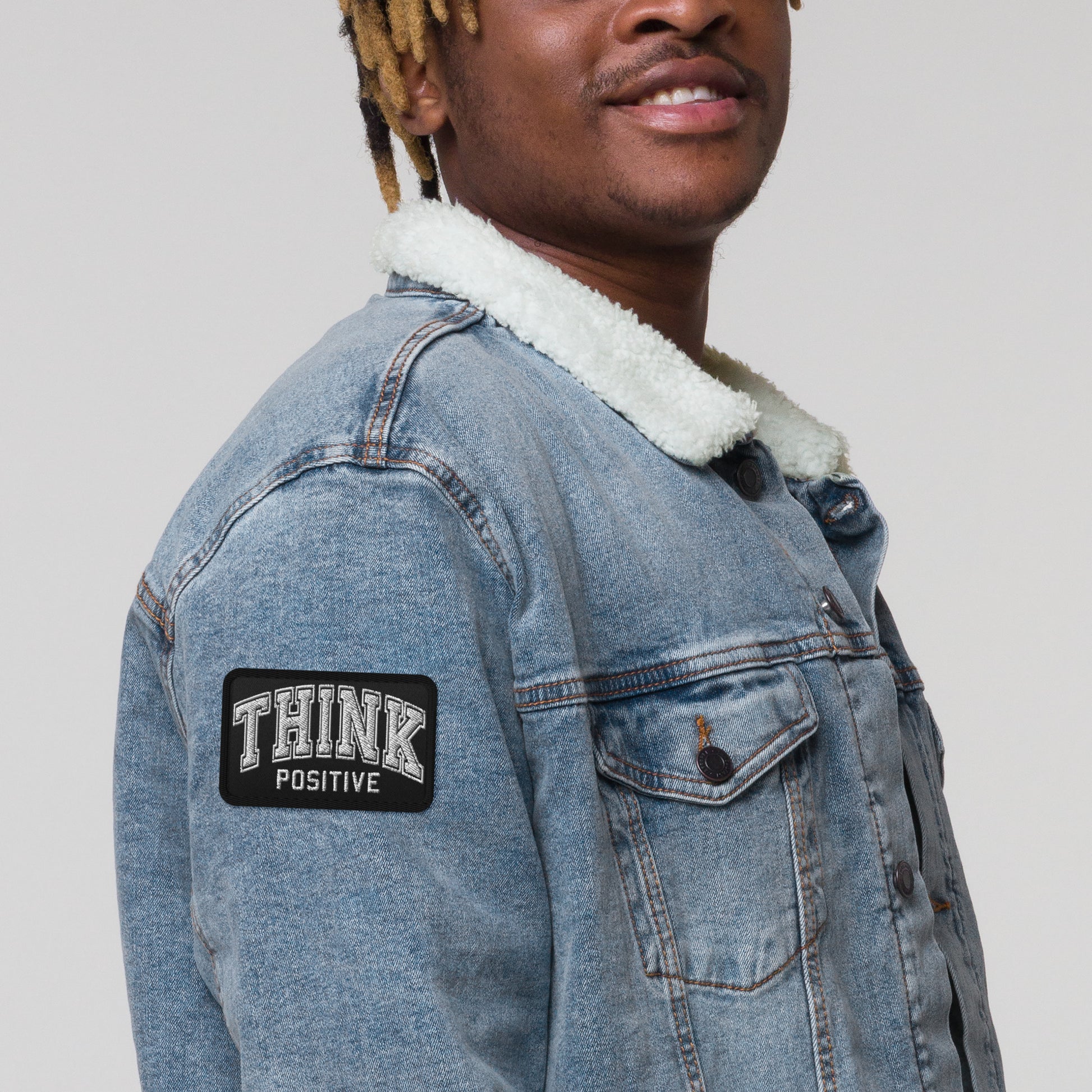 Think Positive iron-on embroidered twill patch
