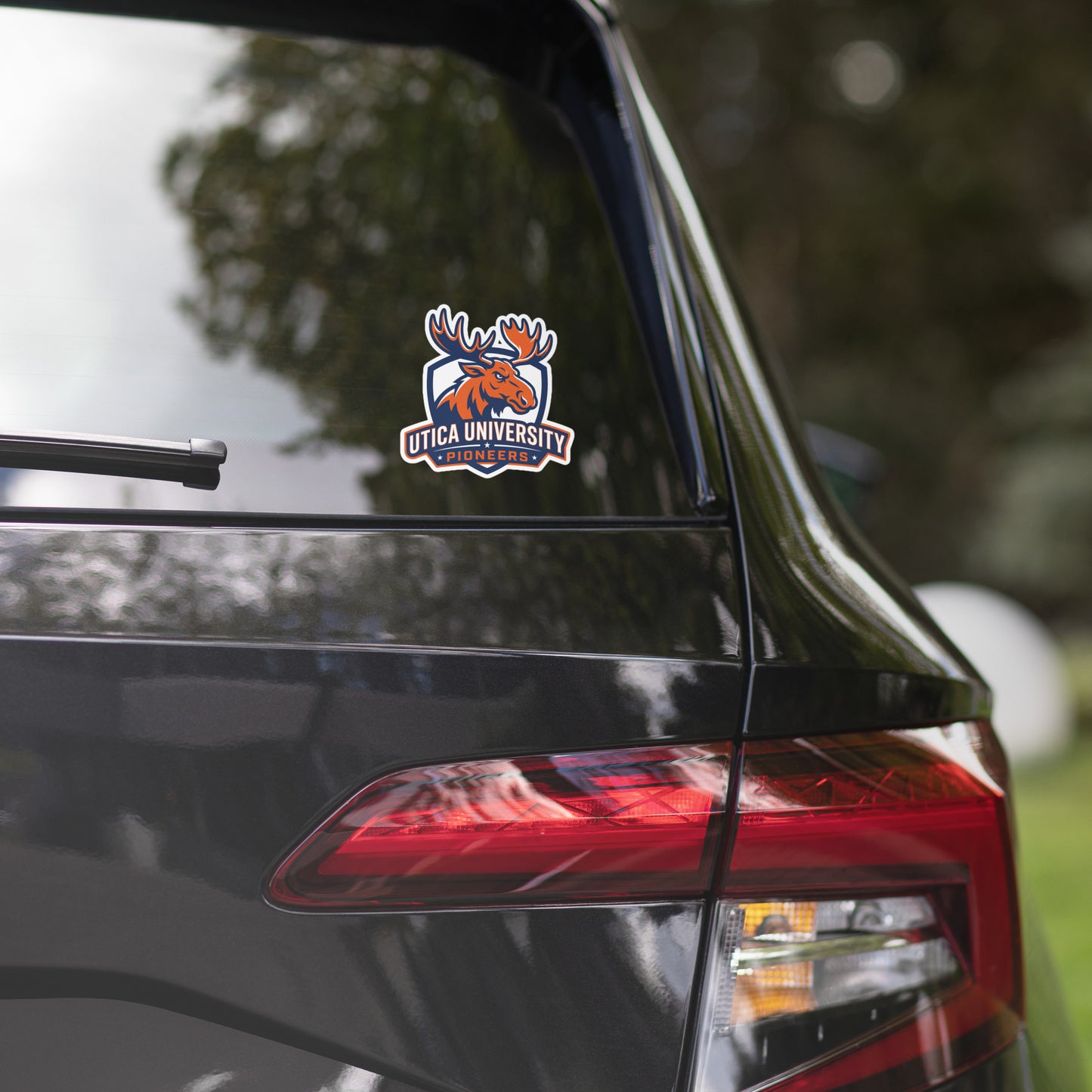 Utica University bubble-free vinyl stickers