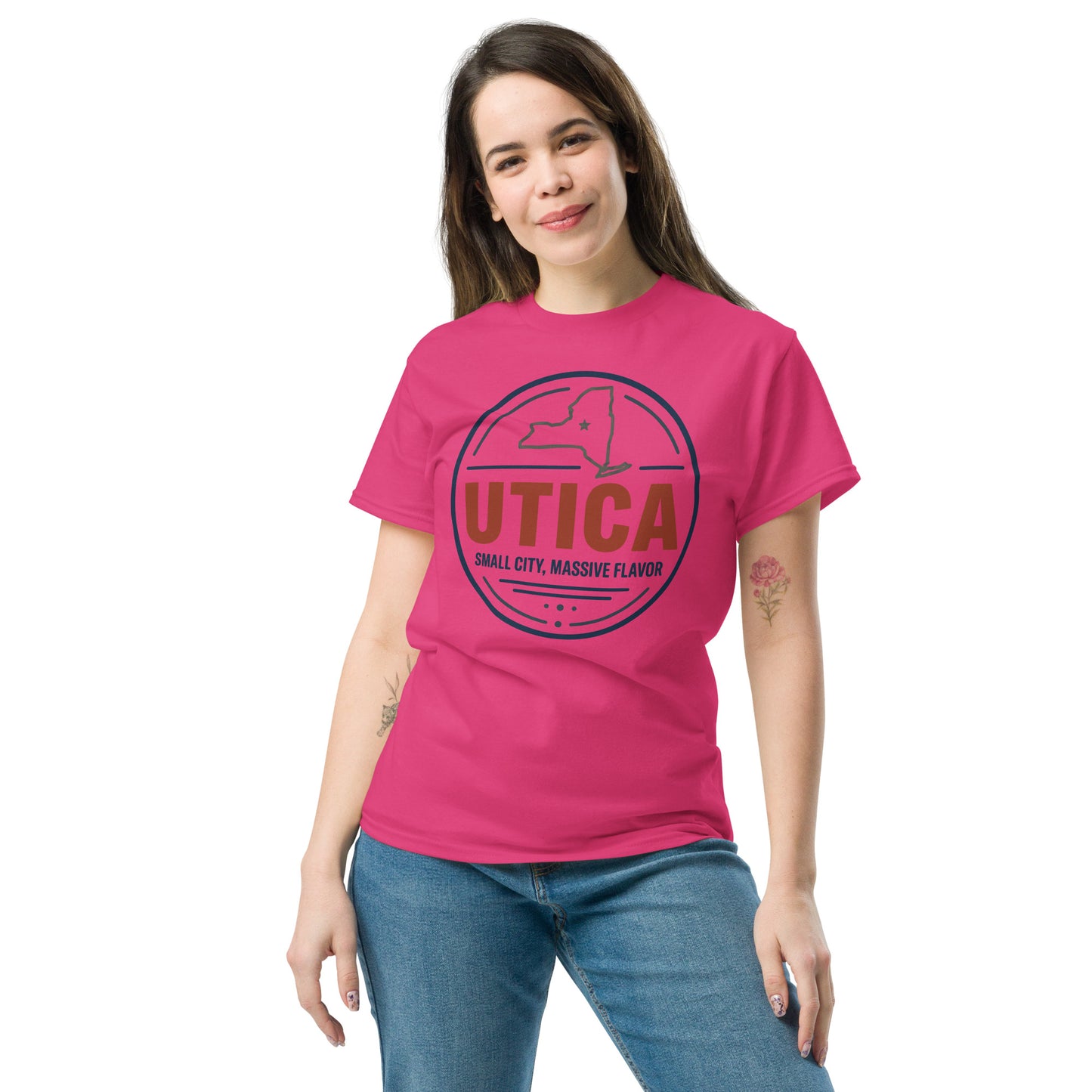 Utica Small City Massive Flavor unisex t-shirt, front
