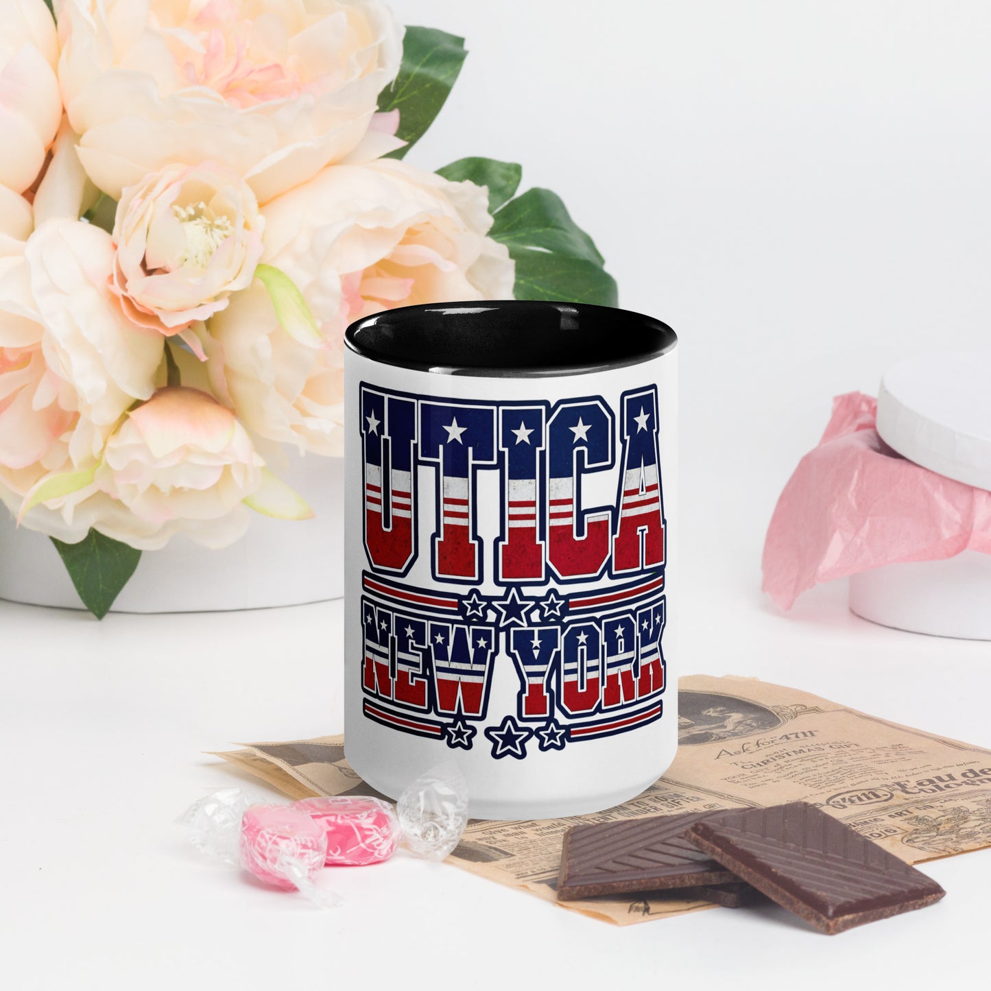 Utica patriotic color-inside ceramic coffee mug