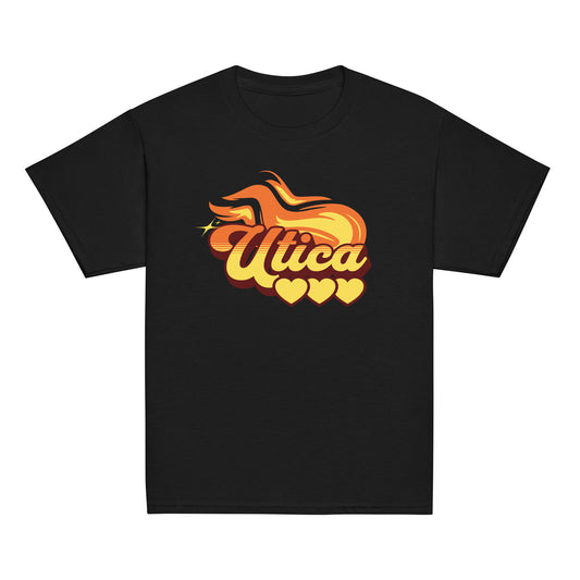 Utica Fire and Love youth cotton t-shirt, front